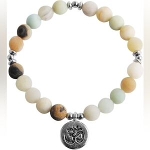 Sage Green, Cream, & Multicolored Beaded Bracelet with Om Charm